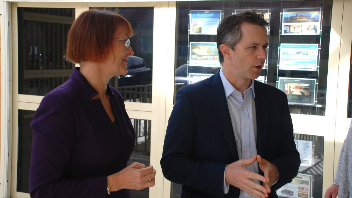 Labor candidate for Macquarie Susan Templeman with Labor's communications spokesman Jason Clare in Springwood.