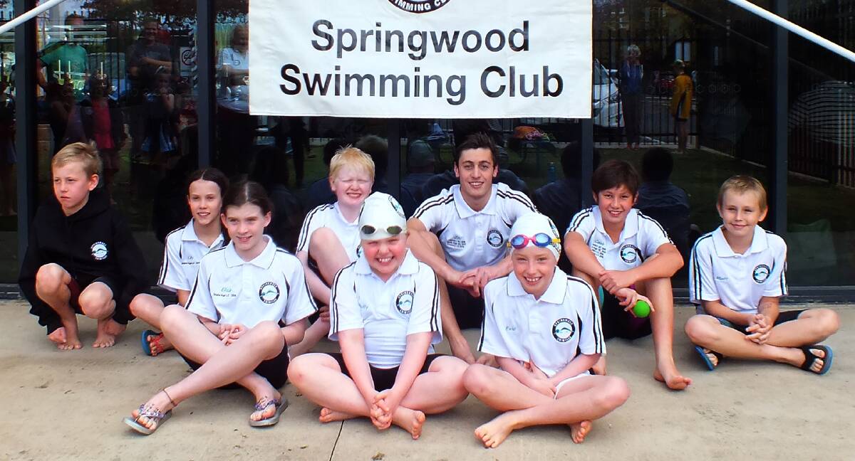 
Springwood swimming club: Back row, from left, Lachlan Brown, Lily Morgan, Henry Weaver, Zac Reichel, Caleb Dryer, and Matthew Hill. Front row, Eliza Huckel, Molly Weaver, and Evie Bullock.