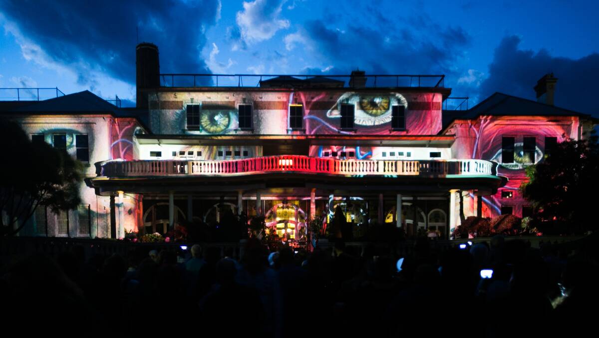 Light show: Anatomica by Christian Mortensen is projected on the facade of the Carrington Hotel, Katoomba as part of the Culturescape Festival. Photo: XThomas Photography.