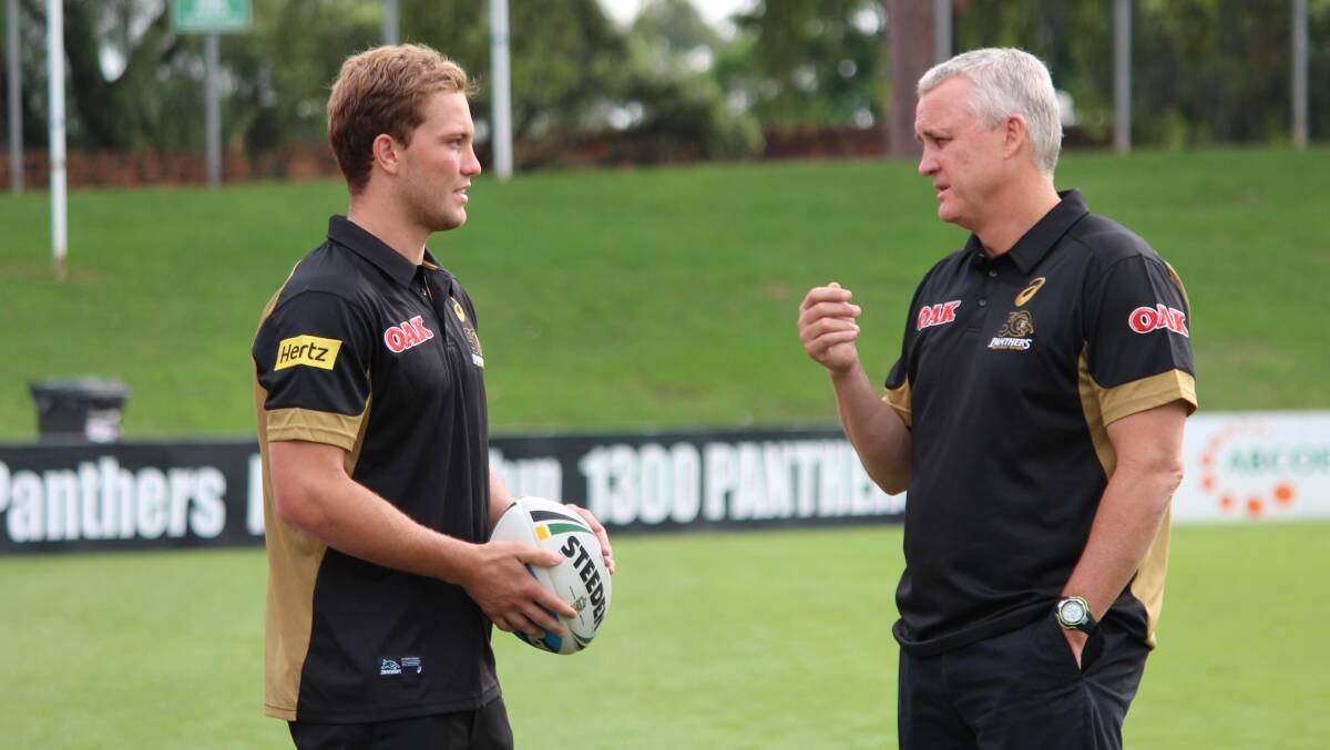 Major announcement: New Panthers captain Matt Moylan with coach Anthony Griffin following the announcement on Wednesday morning.