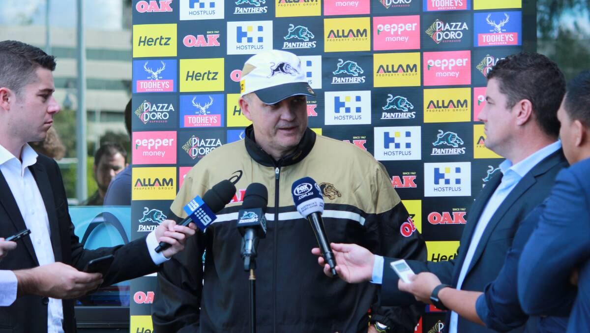 Anthony Griffin speaks with reporters at the Panthers rugby league academy this morning (Thursday).