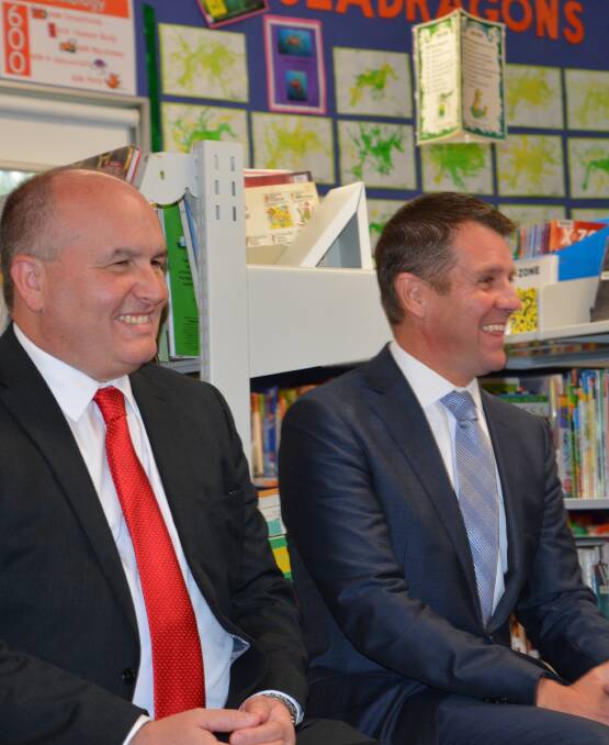 Minister for Emergency Services David Elliott with Premier Mike Baird at the launch of the schools program.