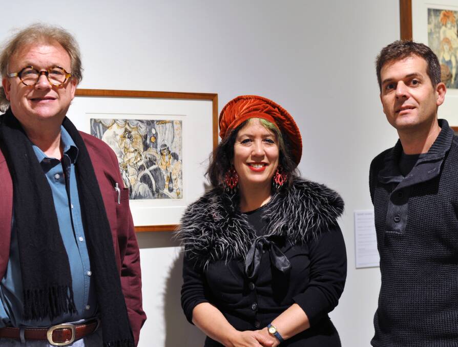 Stunning artworks: Artists Bernard Ollis and Wendy Sharpe have works in the collection. They are pictured with Paul Brinkman, the Cultural Centre director.