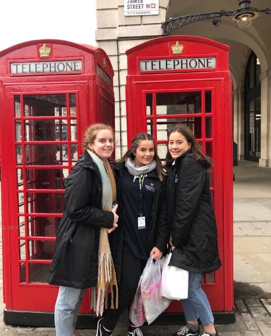 
Visited London: Mairead Nash of Hunters Hill High, Leura's Eliza Swan of Nepean Creative and Performing Arts High School (centre) and Olivia Rider of Burwood Girls High School.