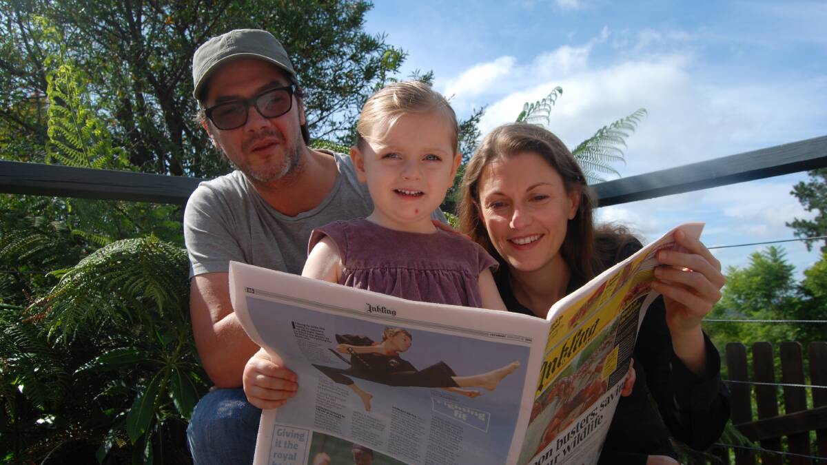New national newspaper: Woodford parents introduce Australia’s first weekly newspaper for children. Editor Saffron Howden (right) with husband, Crinkling's graphic designer Remi Bianchi, and daughter Peta. 