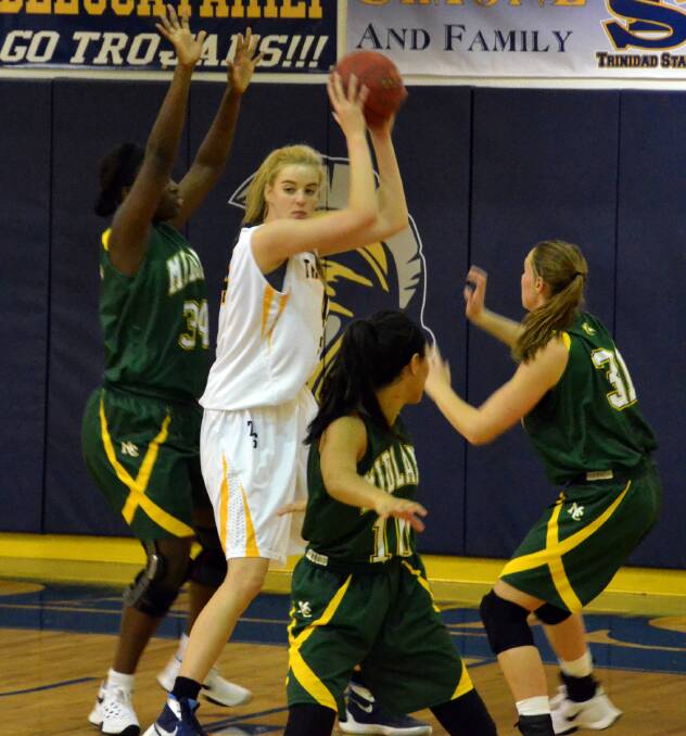 Ashling O'Doherty looks to get a pass away for Trinidad State Junior College's Lady Trojans in round three of the new season.