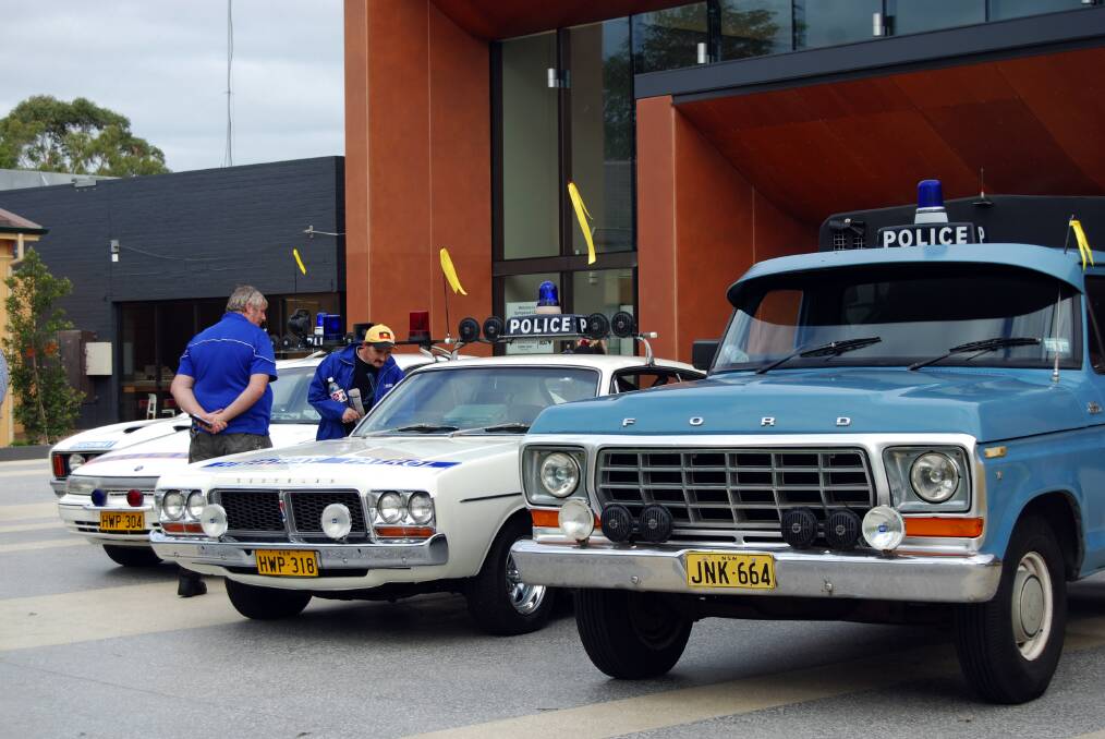 Vintage police cars were on display to mark road safety week. All displayed the yellow SARAH safety ribbon message.