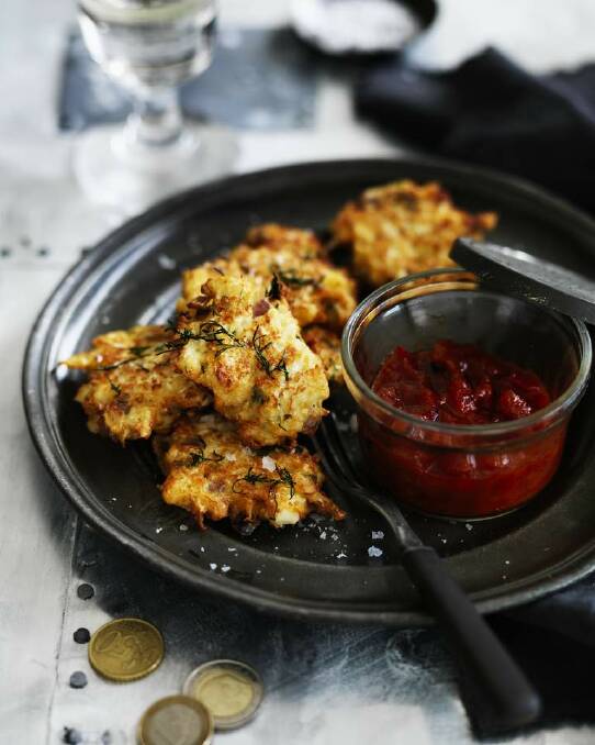 Neil Perry's cauliflower fritters <a href="http://www.goodfood.com.au/good-food/cook/recipe/cauliflower-fritters-with-feta-mint-and-dill-20140609-39sj0.html"><b>(RECIPE HERE).</b></a> Photo: William Meppem