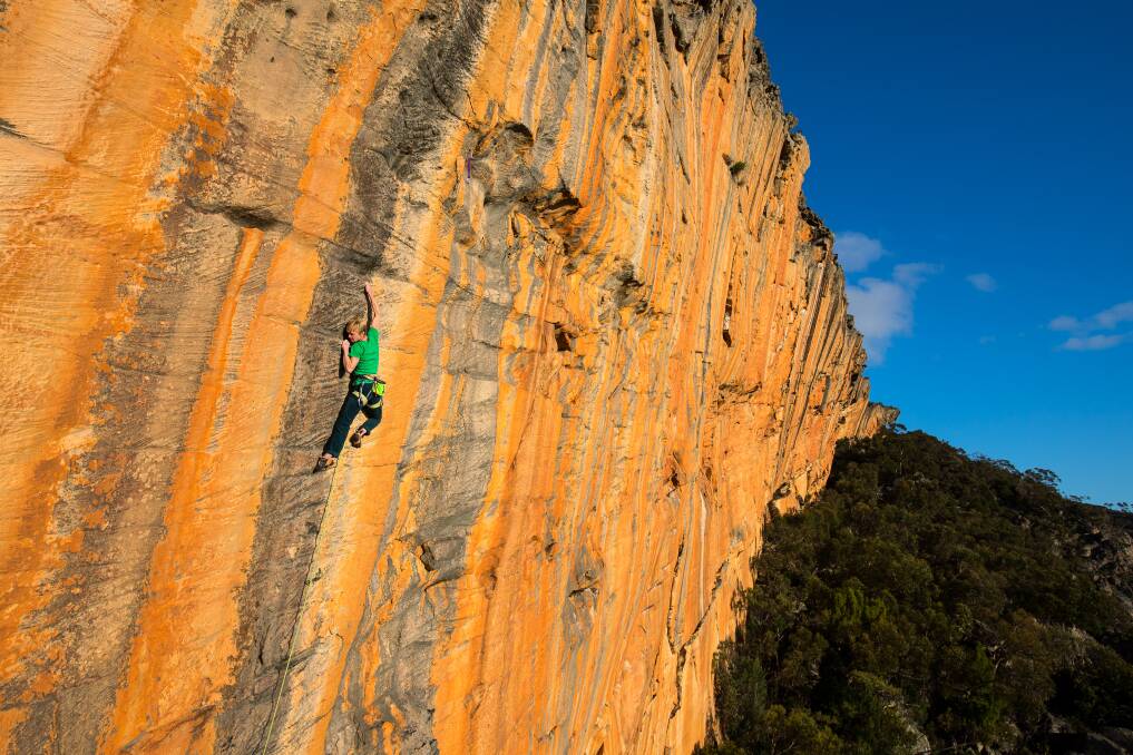 Blue Mountains climber Monique Forestier on Daedalus (grade 29), Taipan Wall in the Grampians, Victoria. Photo: Simon Carter.