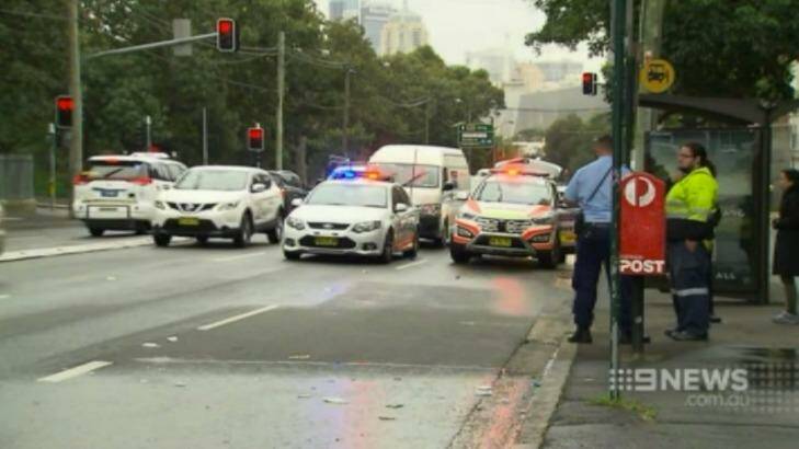 The scene on City Road in Camperdown where the man was hit by a truck. Photo: Nine News