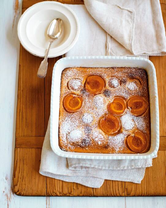 Apricot clafoutis <a href="http://www.goodfood.com.au/good-food/cook/recipe/apricot-clafoutis-20130725-2qlll.html"><b>(recipe here).</b></a>