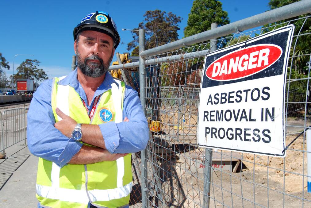 CFMEU (construction union) state organiser David Curtain during a follow-up visit to the highway widening construction site opposite Bullaburra station on October 30. Mr Curtain said he observed incorrect procedures being followed by workers removing pipes containing asbestos at the site on October 24.