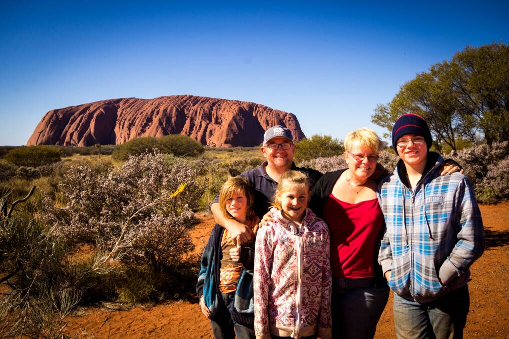 David and Luci Camilleri with children Emmanuel, Mirabella and Tim at Uluru during one of their adventures in 2014.