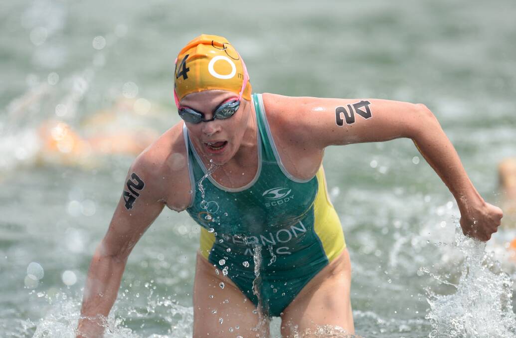 Melinda Vernon in action at a triathlon in Europe. Photo: Delly Carr, sportsphotography.com.au