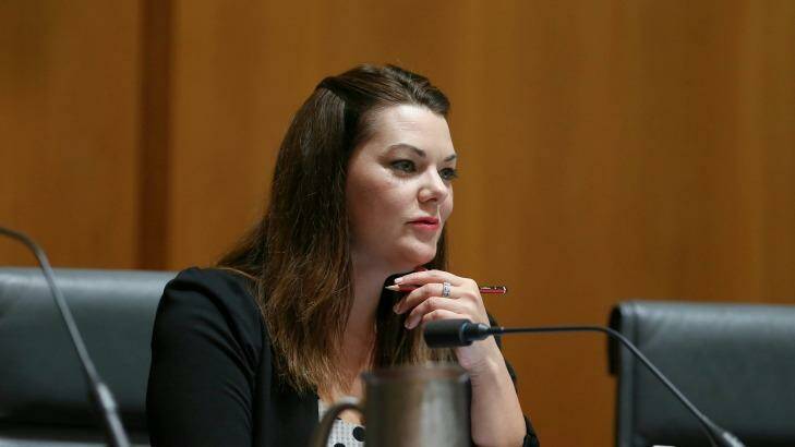 Senator Sarah Hanson-Young was accused of "peddling lies" by chair of the committee, Senator Ian Macdonald. She replied: "You are a joke." Photo: Alex Ellinghausen
