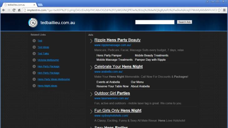 Screen shots from official tedbaillieu.com.au website that now sells hen party packages and weekends in Werribee.
