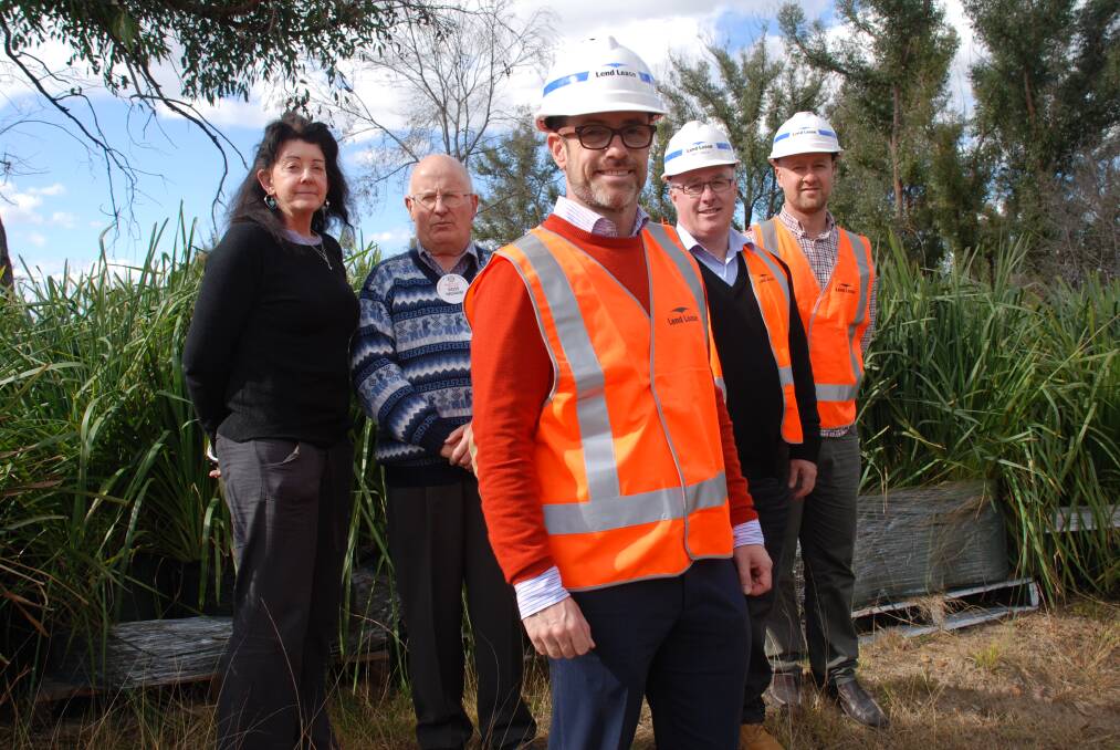 Morna Colbran, Ross Ingram, Matt Moon and David Rutter with (at front) Barry Murphy, Lend Lease s project director Barangaroo in front of some of the donated plants.