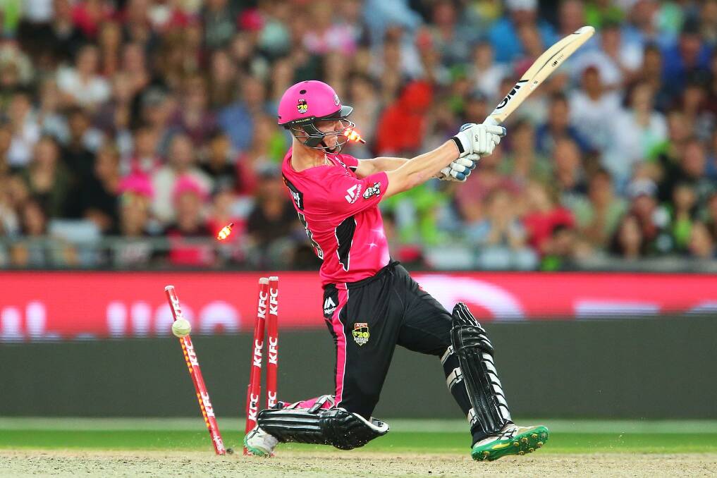 Jordan Silk of the Sixers is bowled by Gurinder Sandhu of the Thunder during the Big Bash League match between the Sydney Thunder and the Sydney Sixers at ANZ Stadium on December 27. Photo: Brendon Thorne/Getty Images.