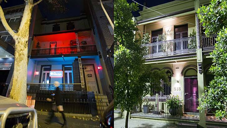 Clients revealed: Golden Apple Brothel in Kings Cross, left, and Liasons Brothel in Edgecliff. Photo: Steve Lunam