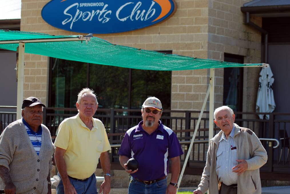Gus Wenberg, Ungle Graeme Cooper, Mick Field and Doug Glass enjoying their Aboriginal Healthy For Life Program weekly social bowls session at Springwood Sports Club on April 9. Mr Cooper, a member for 40 years, is thankful for the club's support of the program and believes this club will bounce back .