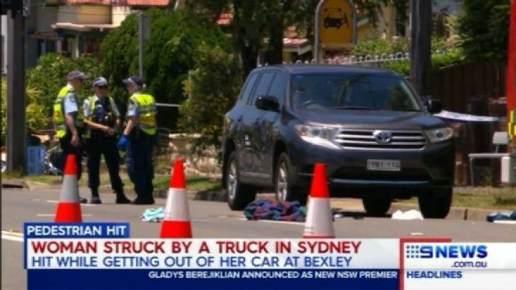 The scene where a woman was hit by a truck in Bexley. Photo: Nine News