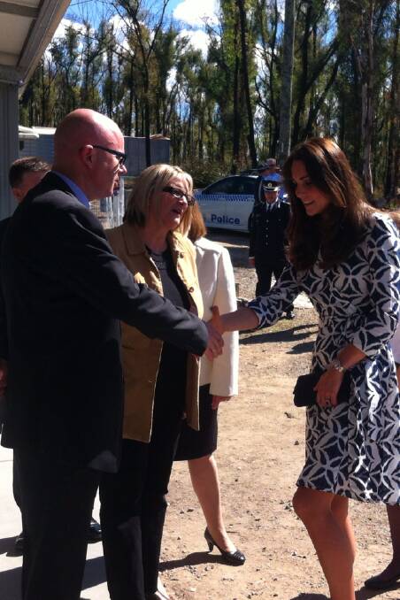 Blue Mountains mayor Mark Greenhill meets the Duchess of Cambridge during her visit to the Blue Mountains in April.