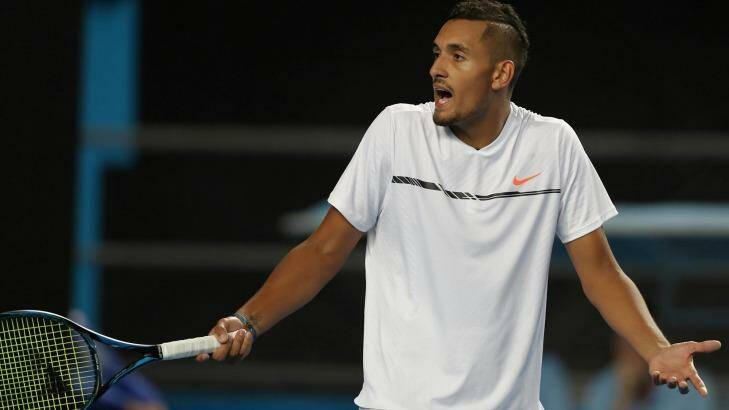 "You did this to me, you said I would be right by Monday": As Nick Kyrgios' physical state deteriorated, his emotions got the better of him. Photo: Alex Ellinghausen