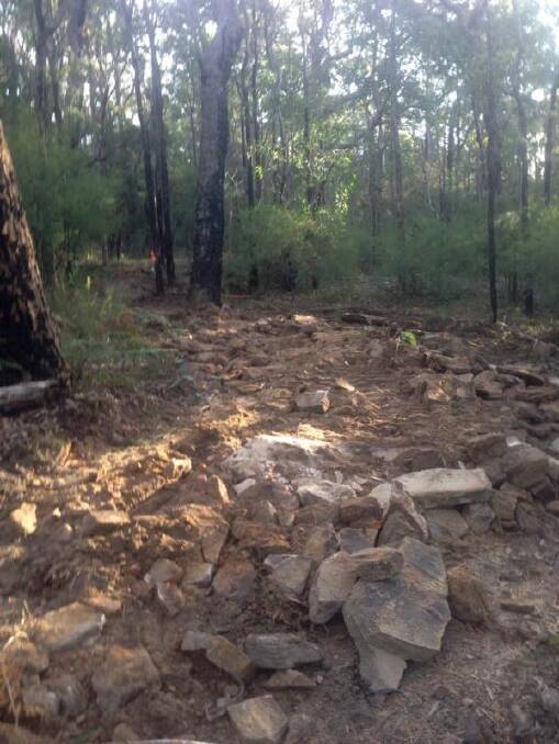 New look: What's left after part of the originally two foot wide Chicken Run track used by mountain bike riders, including a series of illegally constructed jumps, was dismantled on June 22 as part of works being done by the Department of Primary Industries. Photo: BMORC.