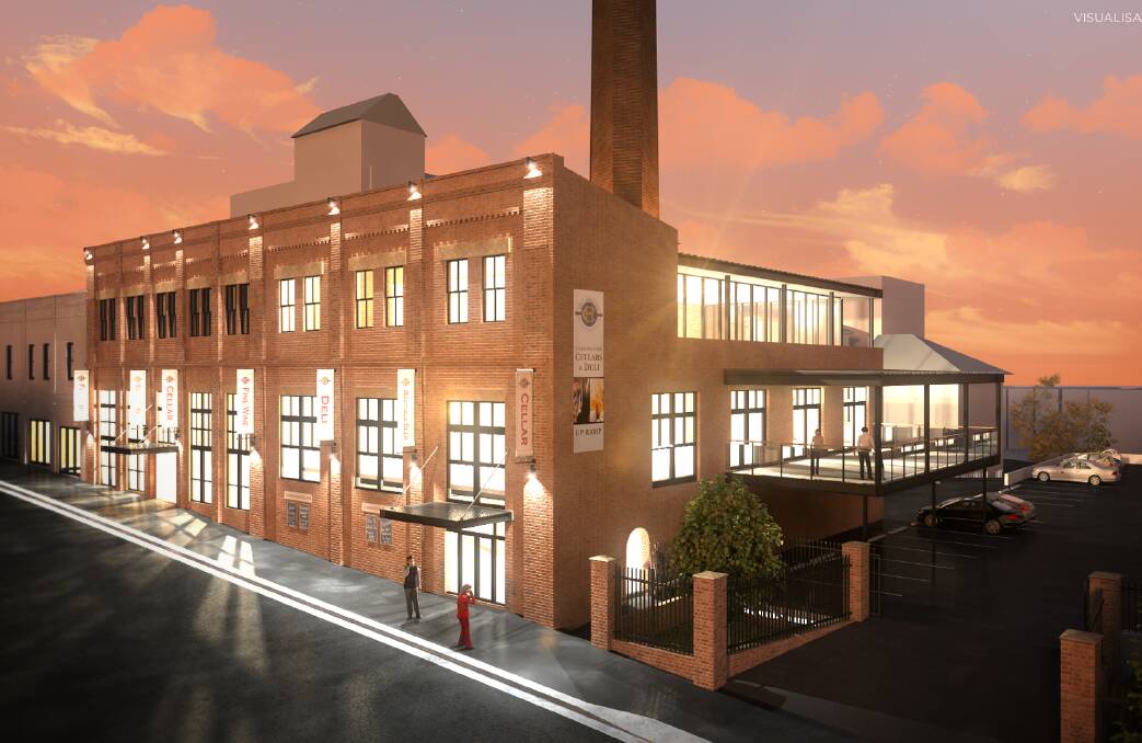 Multi-million dollar project: An artist's impression of the Carrington Hotel's proposed major upgrade featuring a micro-brewery and artisan shops facing Parke Street (inside the former power house building) and a redeveloped car park and upper storey restaurant with a south-facing deck.