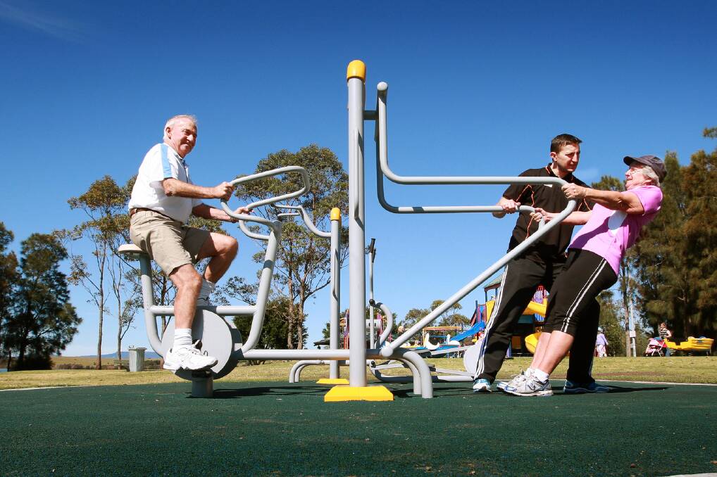 An example of an exercise park being used in Wollongong. A Rotary Club of Springwood initiative could result in exercise equipment being installed in a park in Winmalee or Springwood. Photo: Sylvia Liber/Fairfax Media.