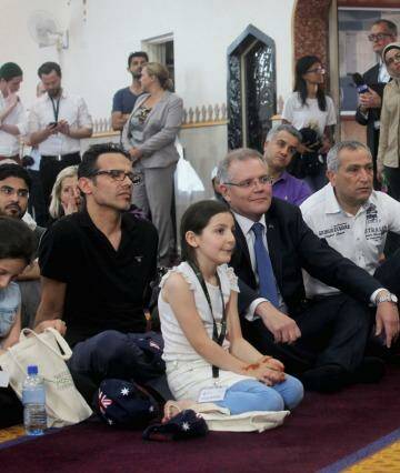 Open day: Scott Morrison at Lakemba Mosque on Saturday. Photo: Fiona Morris
