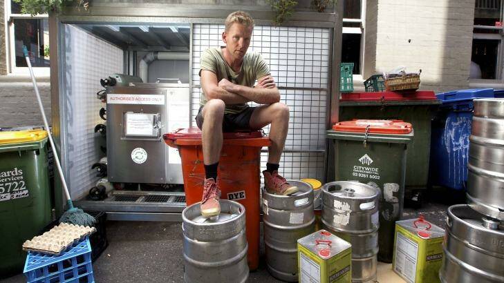Joost Bakker,  owner of Brothl, a zero-waste restaurant, is closing next week after a long running dispute with Melbourne City Council over their composter being in the laneway outside. Photo: Simon O'Dwyer