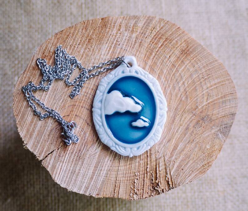 Wow factor: A unique 'Cloud 9' porcelain pendant made by Mrs Peterson Pottery (Katoomba's Brianna Peterson), a 2015 Etsy Design Award finalist for the second year in a row.