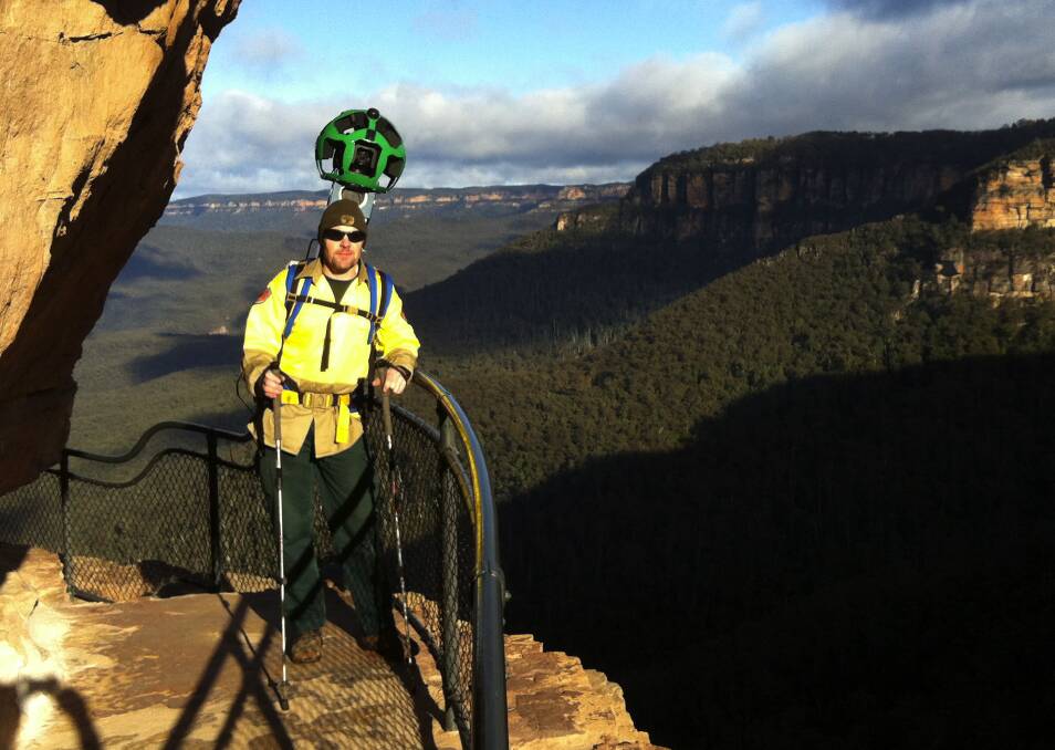 NSW National Parks field officer Nigel Holland using the Google Trekker backpack. It has opened up the Mountains' iconic and diverse landscape to the world