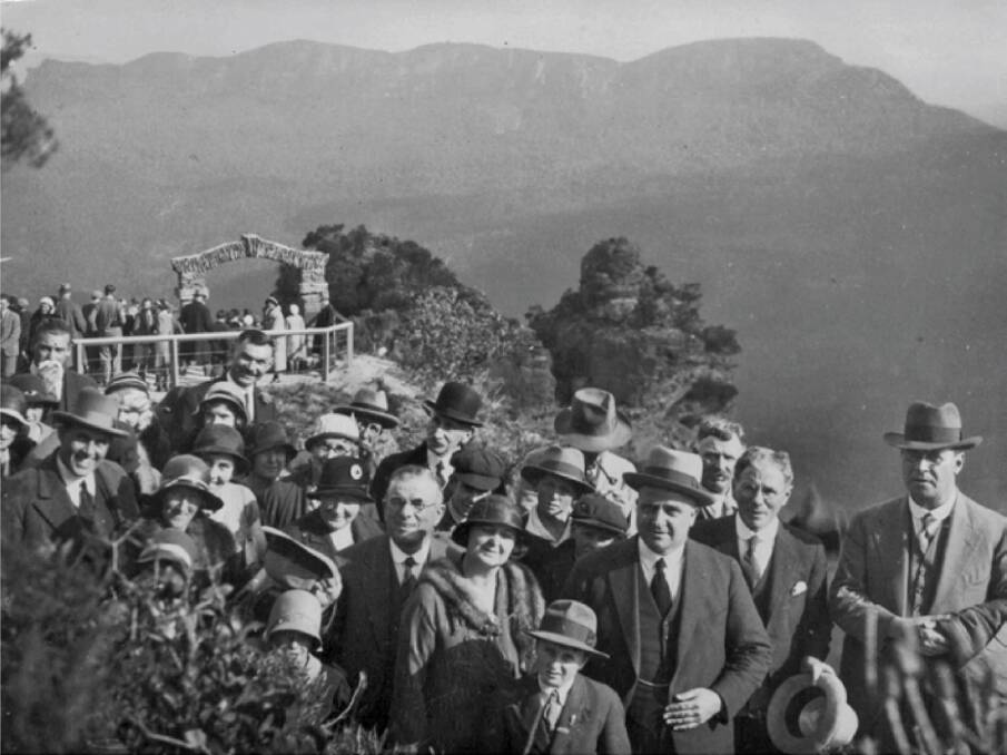 NSW premier Sir Bertram Stevens opens the Lady Game lookout and access to the Three Sisters and the Giant Staircase in 1932.