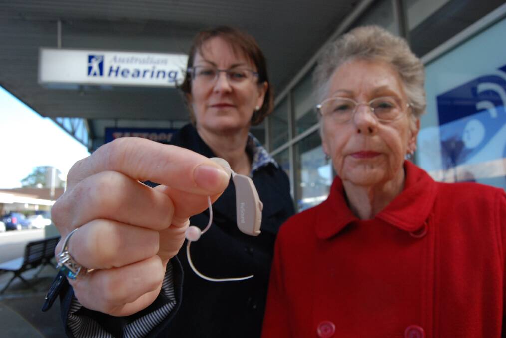 Labor spokeswoman for Macquarie, Susan Templeman, outside Australian Hearing in Springwood. She says if privatised, vulnerable users of the service will be affected. Pictured with Karen Wise of Valley Heights, who has a government-subsidised hearing aid.