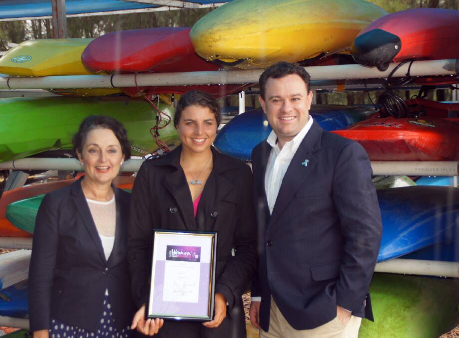 Jessica Fox presented with the 2015 Local Woman of the Year for Penrith award by Minister for Women Pru Goward and Penrith MP and Minister for Sport and Recreation Stuart Ayres at Penrith Whitewater Stadium on January 28.