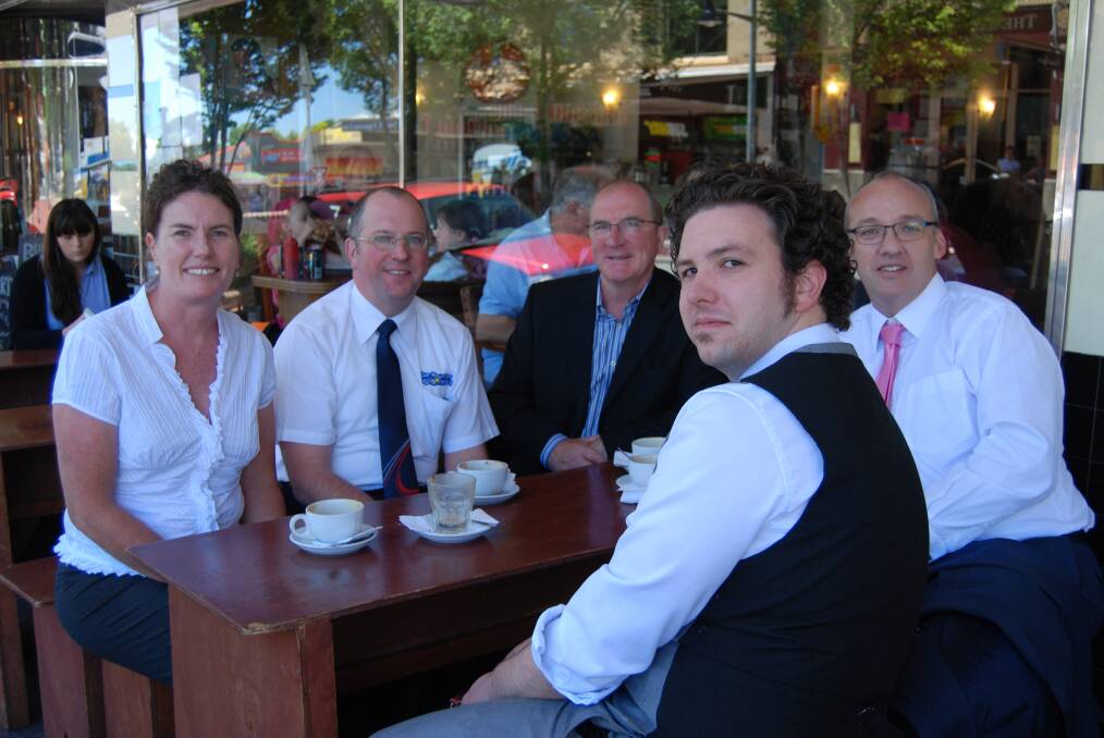 Trish Doyle; managing director of Blue Mountains Explorer Bus, Jason Cronshaw; head of Blue Mountains Accommodation and Tourism Association, Eric Sward; manager of Hotel Blue, Chris Cannell, and Luke Foley.