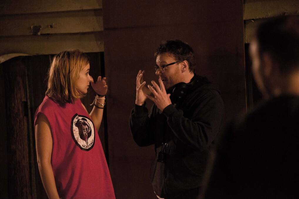 Glenbrook writer and director Heath Davis with actor Claire Van de Boom on set during shooting of Broke in Gladstone, Queensland last month.