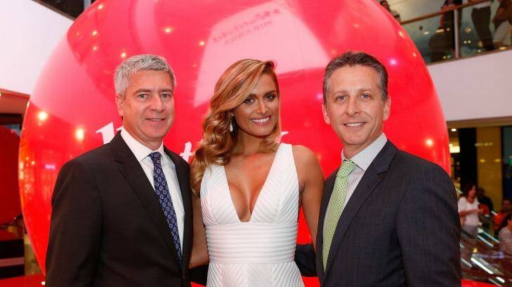 Scentre Group CEO Peter Allen, and model Cheyenne Tozzi at the opening of Westfield Shopping Mall in Miranda, Sydney. Photo: Daniel Munoz