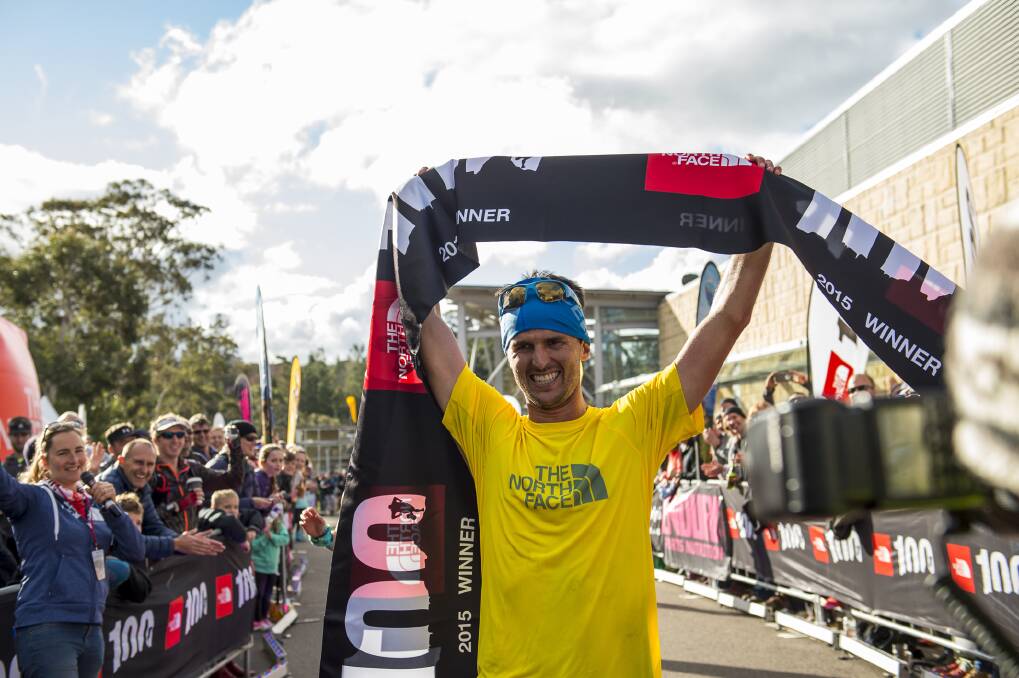 Winners are grinners: American Dylan Bowman who prevailed in a record time of 8:50:13. Photo: Lyndon Marceau/The North Face.
