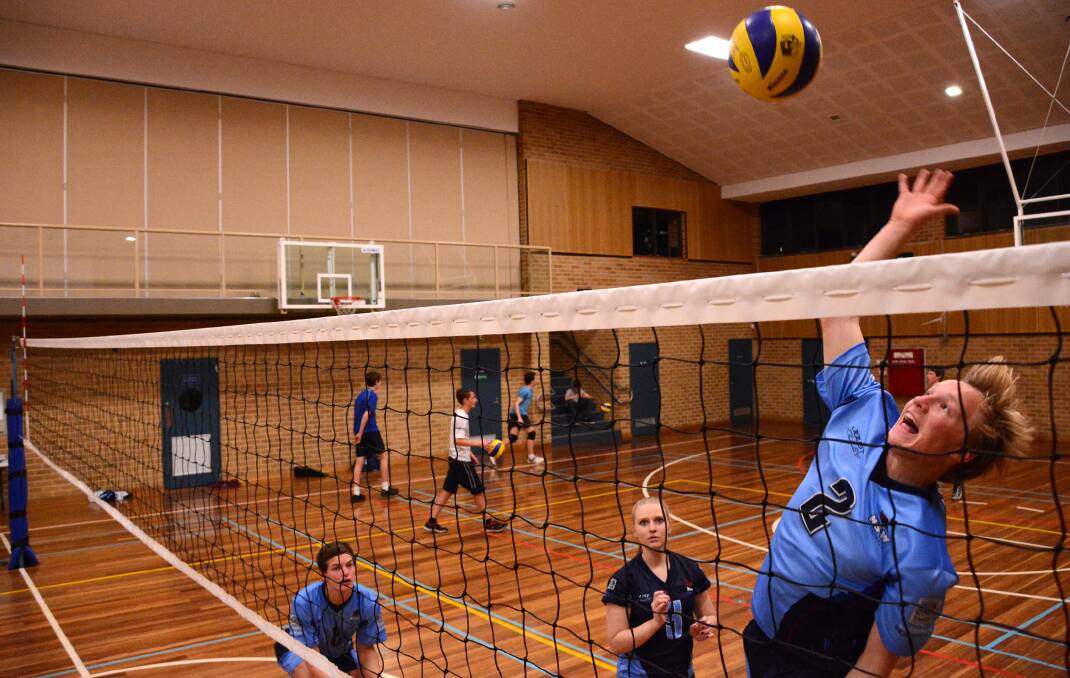 Blue Mountains teenagers Joel Salter, Rebeka Gaspersic and Hugh Catchpoole (about to spike) were selected in NSW squads that will compete at the Australian Volleyball Junior Championships in Canberra.