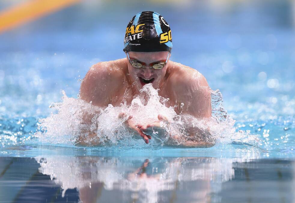 Springwood teenager Matthew Wilson competing in the men's 200m breaststroke final of the Australian Swimming Championships at Sydney Olympic Park Aquatic Centre on April 8. Photo: Ryan Pierse/Getty Images.
