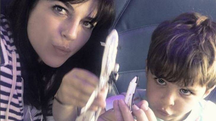 Blair and son Arthur, 4, on board a plane on Friday. Photo: Selma Blair/Instagram