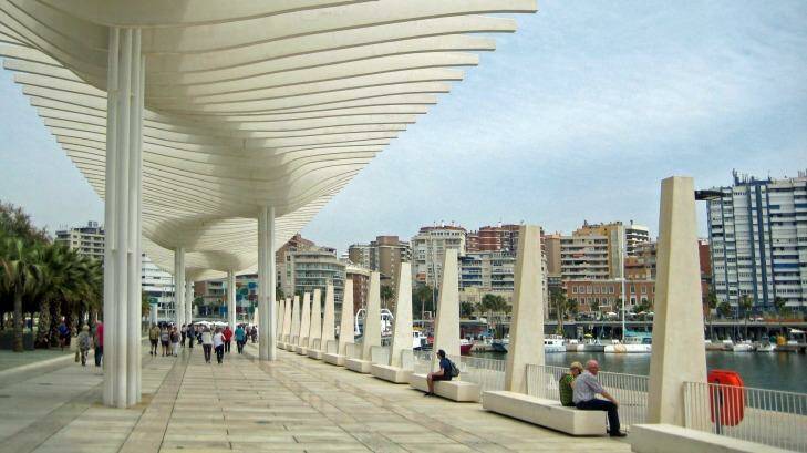 Promenade along the waterfront at Malaga port.