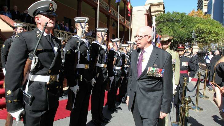 NSW Governor David Hurley inspects the Guard of Honour at the opening of Parliament. Photo: Peter Rae 