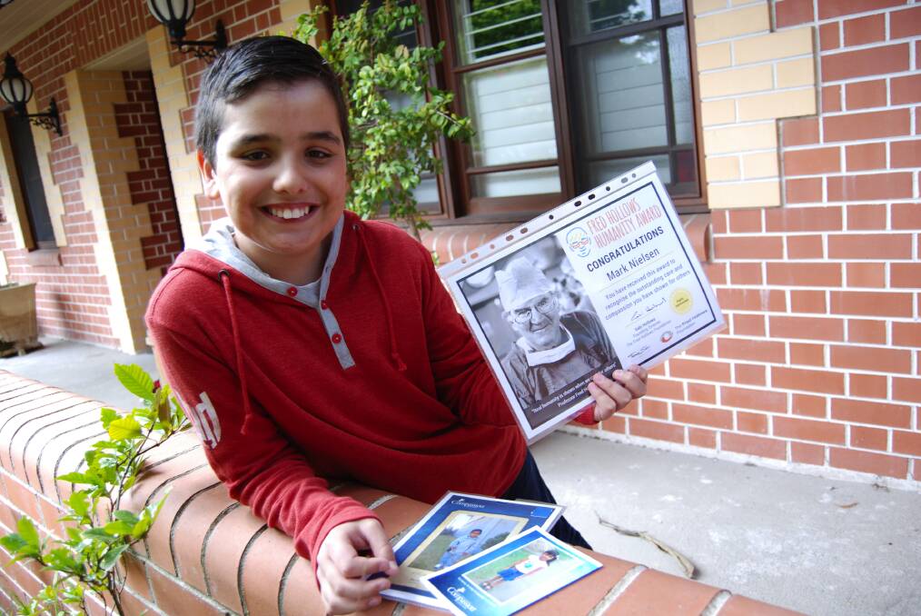Mark Nielsen, 12, from Glenbrook was one of seven children in NSW singled out for a special Fred Hollows Humanity Award. He gives away his Christmas presents, because those living in poverty: "need them more than me".