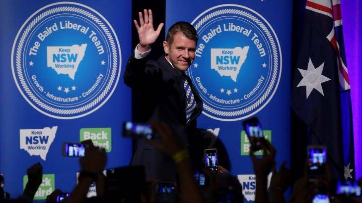 Busy schedule: Premier Mike Baird on election night. Photo: Andrew Meares