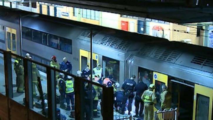 The man accidentally fell in front of the train at Warwick Farm station, police say. Photo: Seven News