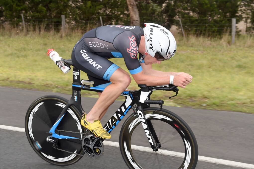 Sam Appleton in action at the Geelong 70.3 Ironman triathlon on February 8, where he finished second behind world champion Craig Alexander. Photo: Delly Carr/Ironman Media.